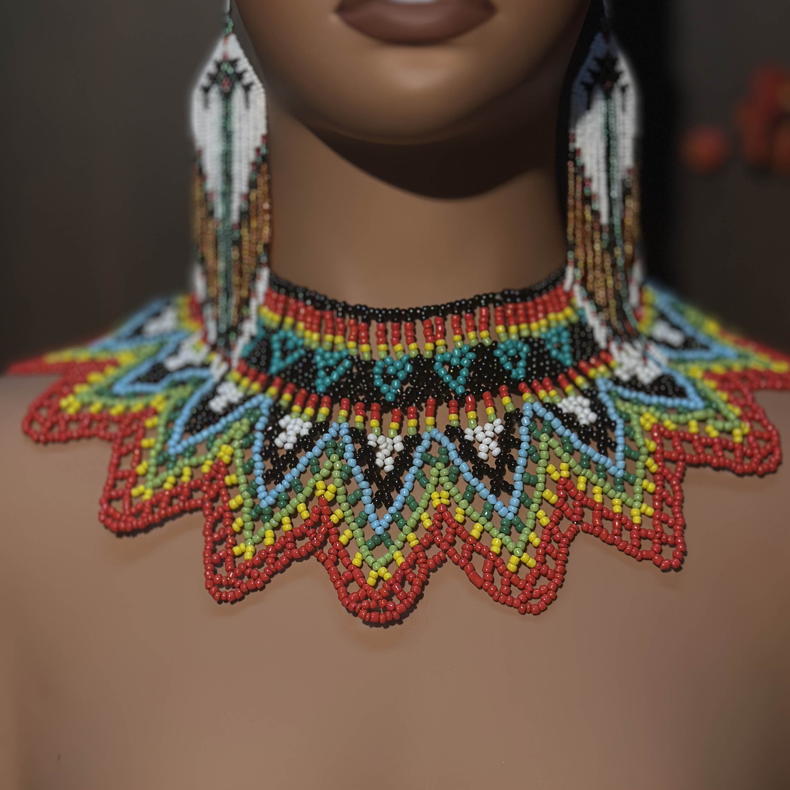 Bohemian Style Beaded Necklace Colorful Beaded Shawl Necklace